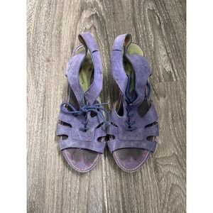 John Fluevog Purple Suede Lace Up Studded Block Heel Sandals Size 7 Portugal